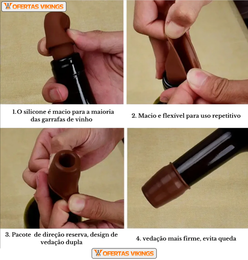 Rolha de Garrafa de Silicone Reutilizável EcoSip • Conservação Prática e Sofisticada para Vinhos e Espumantes  (4 unidades)